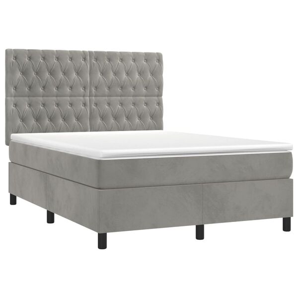 vidaXL Sommier &agrave; lattes de lit matelas et LED Gris clair 140x200 cm