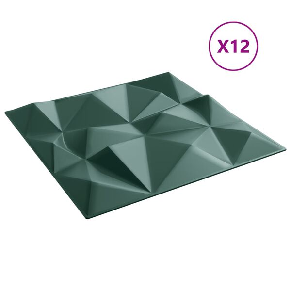 vidaXL Panneaux muraux 12 pcs vert 50x50 cm XPS 3 m² losange