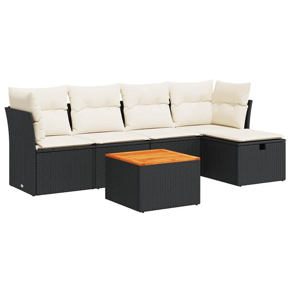 vidaXL Salon de jardin 6 pcs avec coussins noir r&eacute;sine tress&eacute;e