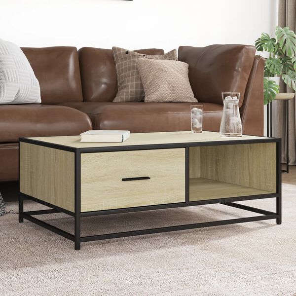 vidaXL Table basse ch&ecirc;ne sonoma 90x57x35 cm bois d'ing&eacute;nierie et m&eacute;tal