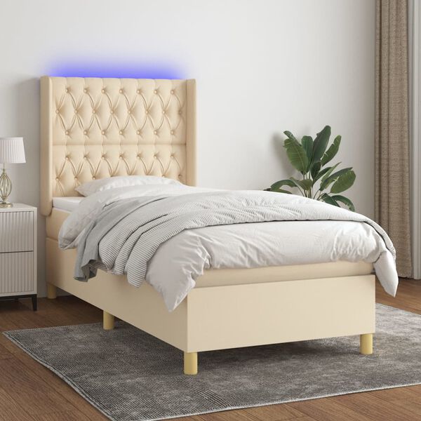 vidaXL Sommier &agrave; lattes de lit matelas et LED Cr&egrave;me 80x200cm Tissu