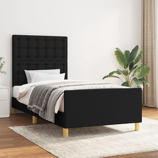 vidaXL Cadre de lit sans matelas avec t&ecirc;te de lit noir 90x190 cm tissu