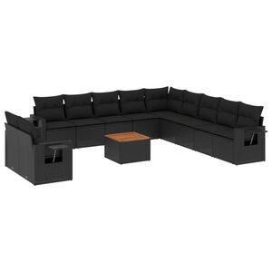 vidaXL Salon de jardin 12 pcs avec coussins noir r&eacute;sine tress&eacute;e