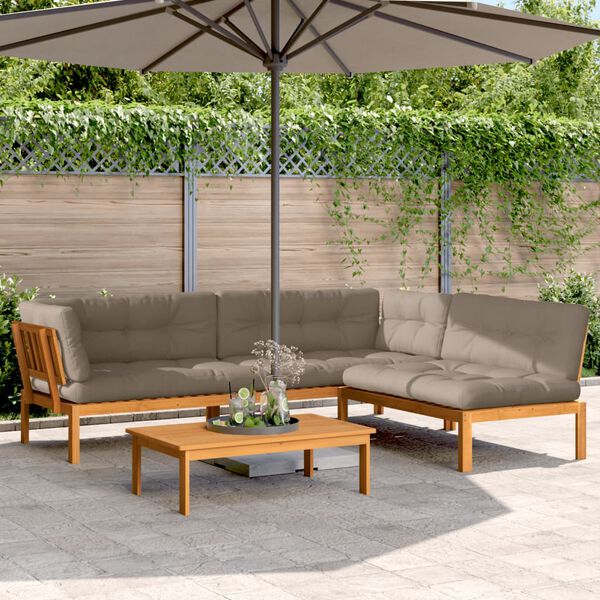 vidaXL Salon palette de jardin avec coussins 4pcs bois d'acacia massif