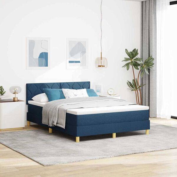 vidaXL Lit boxspring avec matelas avec matelas Bleu 140 x 190 cm tissu