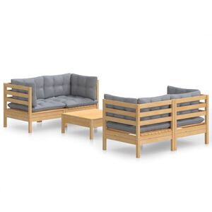 vidaXL Salon de jardin 5 pcs avec coussins gris bois de pin