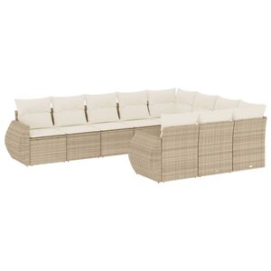 vidaXL Salon de jardin avec coussins 10 pcs beige r&eacute;sine tress&eacute;e