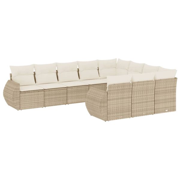 vidaXL Salon de jardin avec coussins 10 pcs beige r&eacute;sine tress&eacute;e