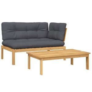 vidaXL Salon palette de jardin avec coussins 2pcs bois d'acacia massif