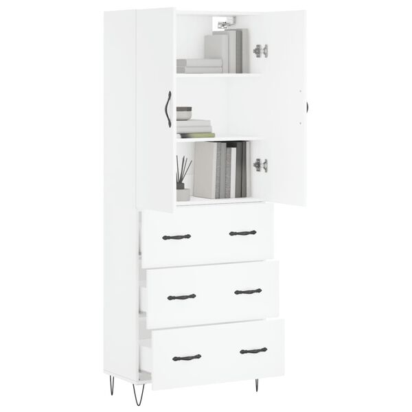 vidaXL Buffet haut Blanc 69,5x34x180 cm Bois d'ing&eacute;nierie