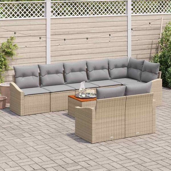 vidaXL Ensemble de canap&eacute; de jardin avec coussin 9 pcs Beige polyrotin