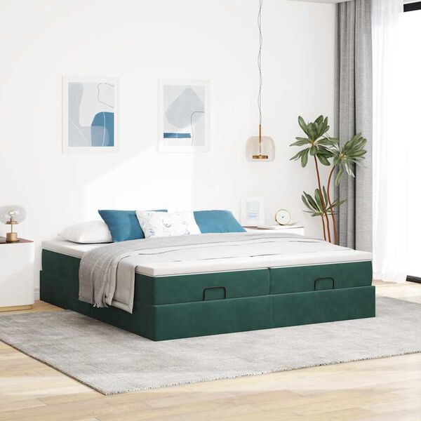 VidaXL Cadre de lit ottoman avec matelas vert foncé 180x200cm velours