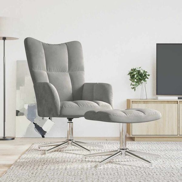 vidaXL Chaise de relaxation avec tabouret Gris clair Velours