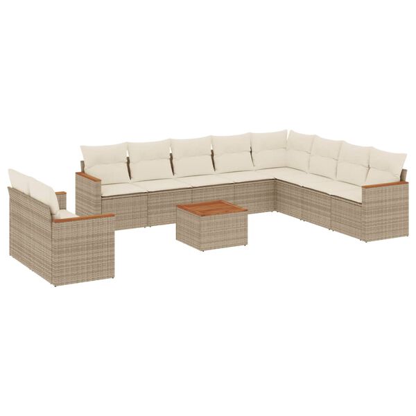vidaXL Salon de jardin 11 pcs avec coussins beige r&eacute;sine tress&eacute;e