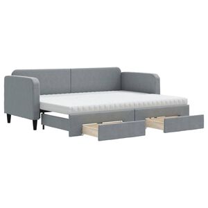 vidaXL Lit de jour avec gigogne et tiroirs gris clair 80x200 cm tissu