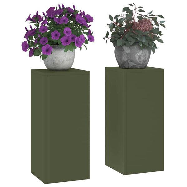 vidaXL Support de Plante 2 pcs Vert olive 24 x 24 x 55 cm Acier