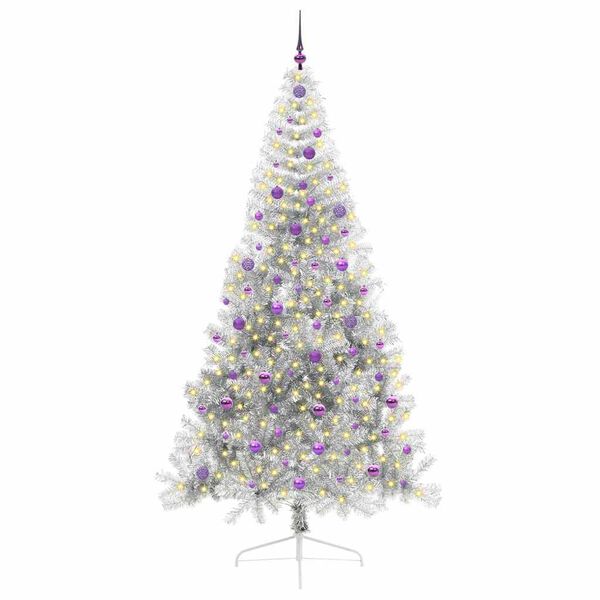 vidaXL Sapin de No&euml;l artificiel pr&eacute;-&eacute;clair&eacute; Argent 240 cm PET