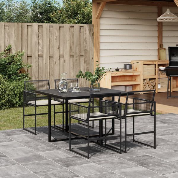 vidaXL Ensemble &agrave; manger de jardin coussins 5pcs noir r&eacute;sine tress&eacute;e
