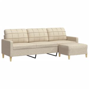 vidaXL Canap&eacute; &agrave; 3 places avec repose-pieds Cr&egrave;me 210 cm Tissu