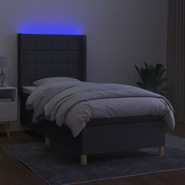 vidaXL Sommier &agrave; lattes de lit matelas LED Gris fonc&eacute; 90x190cm Tissu