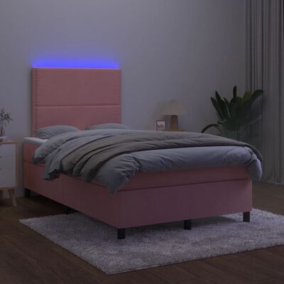 vidaXL Sommier à lattes de lit et matelas LED rose 120x190 cm velours