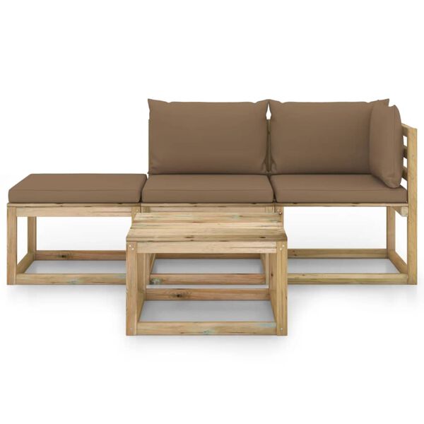 vidaXL Salon de jardin 4 pcs avec coussins taupe