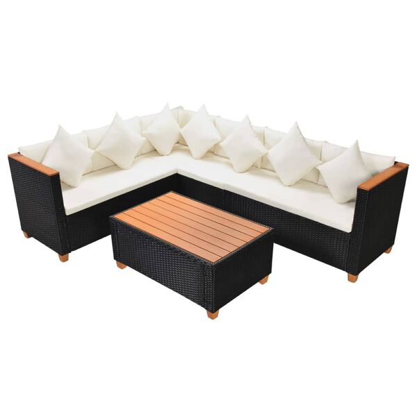 vidaXL Salon de jardin 4 pcs avec coussins R&eacute;sine tress&eacute;e Noir
