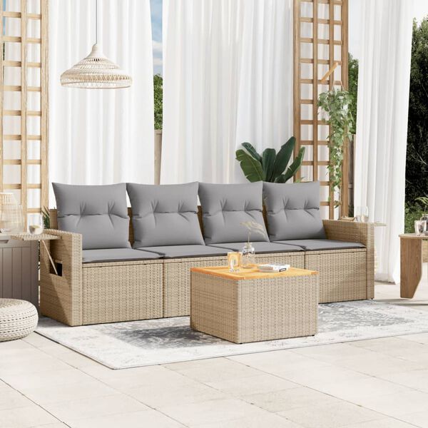 vidaXL Salon de jardin avec coussins 5pcs m&eacute;lange beige r&eacute;sine tress&eacute;e