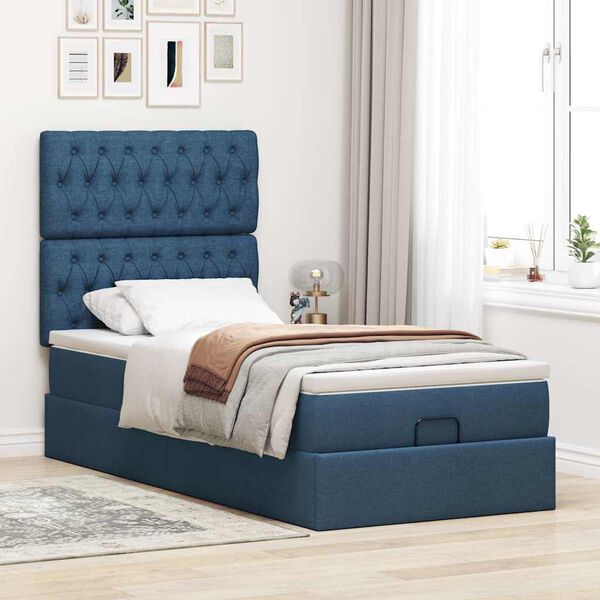 vidaXL Lit ottoman avec matelas et LED Bleu 100x200 cm Tissu