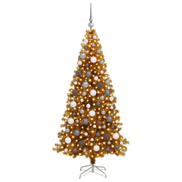vidaXL Sapin de No&euml;l avec 300 LED avec support Dor&eacute; 180 cm PET