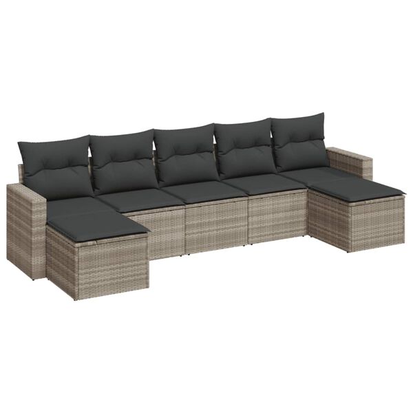 vidaXL Salon de jardin avec coussins 7 pcs gris clair r&eacute;sine tress&eacute;e