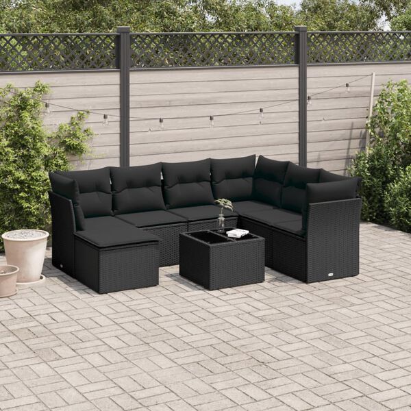 vidaXL Salon de jardin 8 pcs avec coussins noir résine tressée