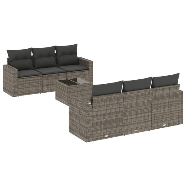 vidaXL Salon de jardin avec coussins 7 pcs gris r&eacute;sine tress&eacute;e