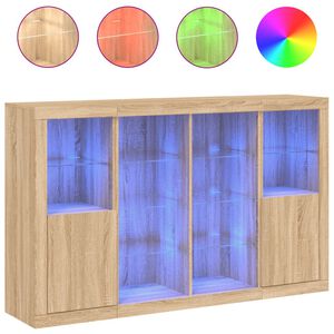 vidaXL Buffets avec lumi&egrave;res LED 3 pcs ch&ecirc;ne sonoma bois d'ing&eacute;nierie