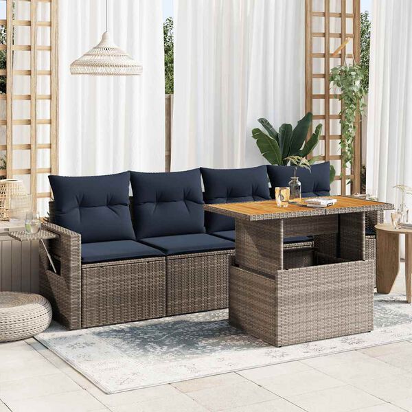 vidaXL Salon de jardin 5 pcs avec coussins gris r&eacute;sine tress&eacute;e