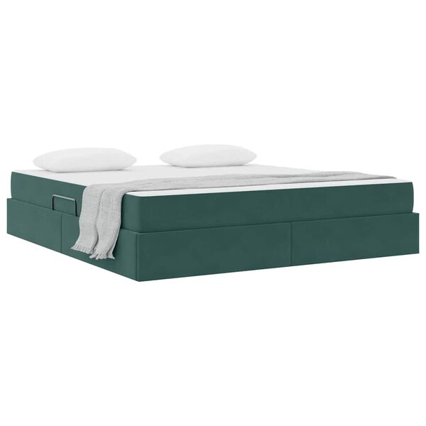 vidaXL Lit avec rangement et matelas Vert fonc&eacute; 180 x 200 cm Velours