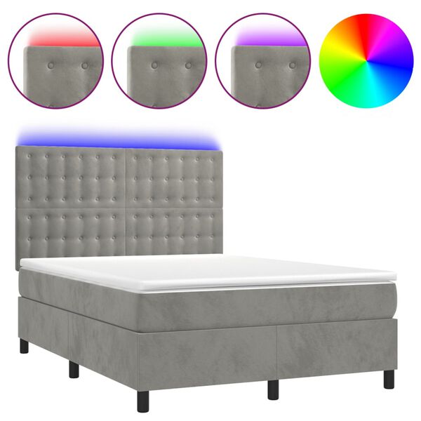 vidaXL Sommier &agrave; lattes de lit matelas et LED Gris clair 140x200 cm