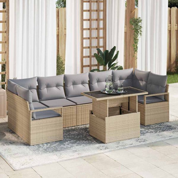 vidaXL Ensemble de canap&eacute; de jardin 8 pcs Beige Poly rotin