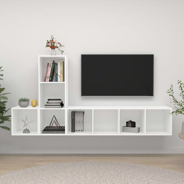 vidaXL Ensemble de meuble TV 3 pcs Blanc Bois d'ingénierie