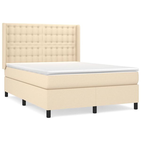 vidaXL Sommier &agrave; lattes de lit avec matelas Cr&egrave;me 140x190 cm Tissu