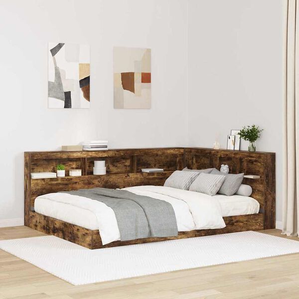 vidaXL T&ecirc;te de lit de rangement Ch&ecirc;ne fum&eacute; 135 cm Bois d'ing&eacute;nierie