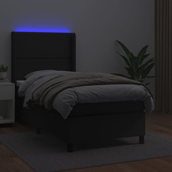 vidaXL Sommier &agrave; lattes de lit matelas LED Noir 90x190 cm Similicuir