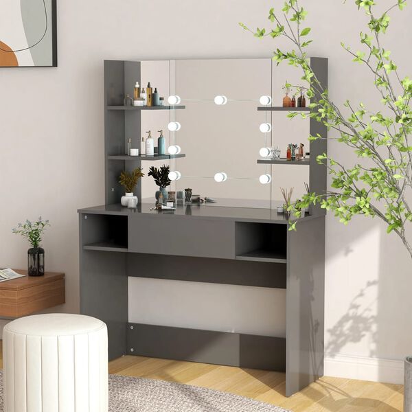 vidaXL Table de maquillage avec &eacute;clairage LED 100x40x135 cm MDF Gris