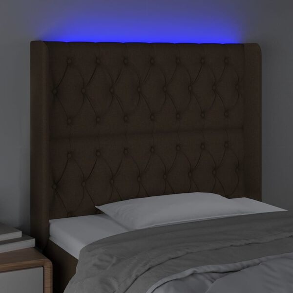 vidaXL T&ecirc;te de lit &agrave; LED Marron fonc&eacute; 103x16x118/128 cm Tissu
