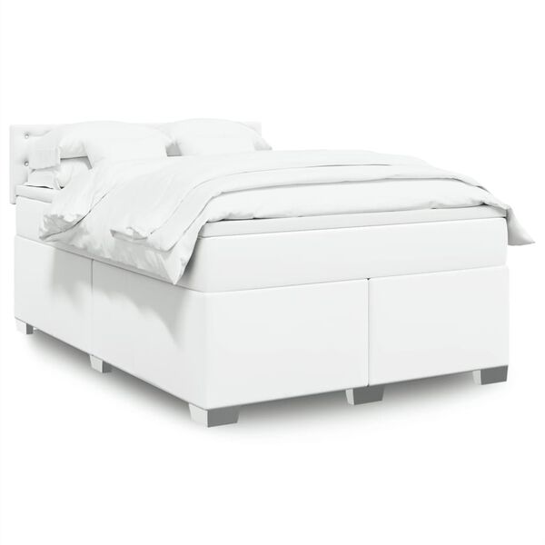 vidaXL Sommier &agrave; lattes de lit avec matelas Blanc 160x200cm Similicuir