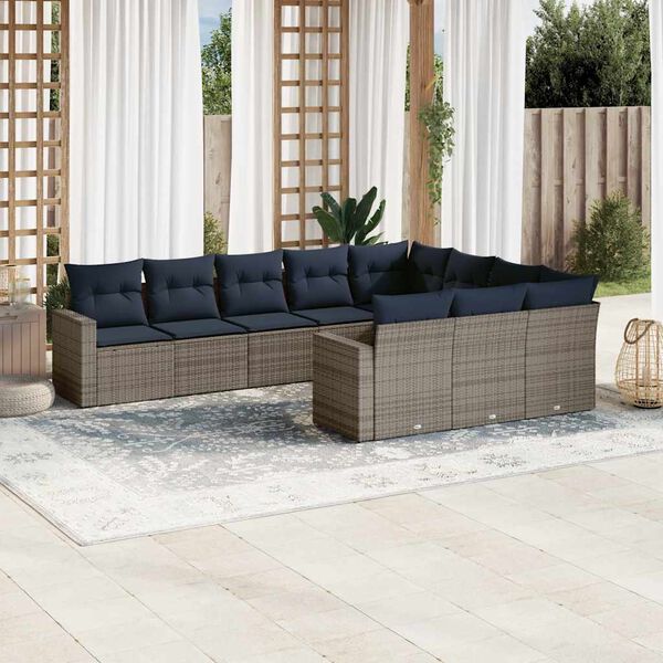 vidaXL Salon de jardin 10 pcs avec coussins gris r&eacute;sine tress&eacute;e