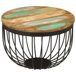 vidaXL Table basse &Oslash;50x35 cm bois de r&eacute;cup&eacute;ration massif et acier