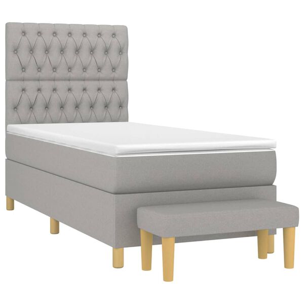 vidaXL Sommier &agrave; lattes de lit et matelas Gris clair 90x190 cm Tissu