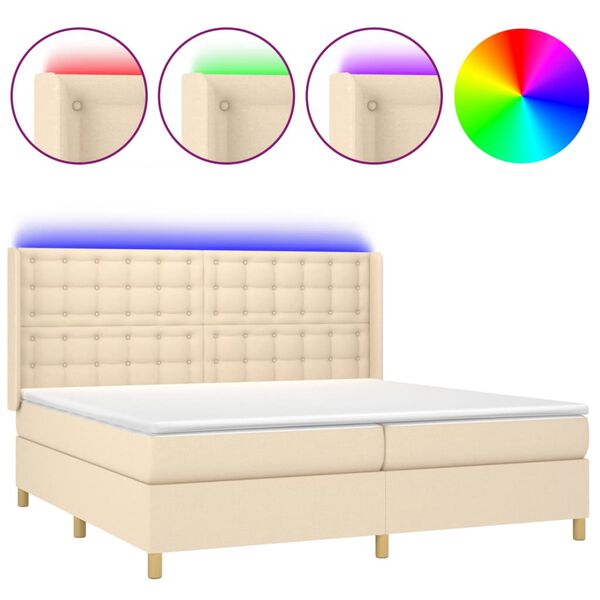 vidaXL Sommier &agrave; lattes de lit matelas et LED Cr&egrave;me 200x200 cm Tissu