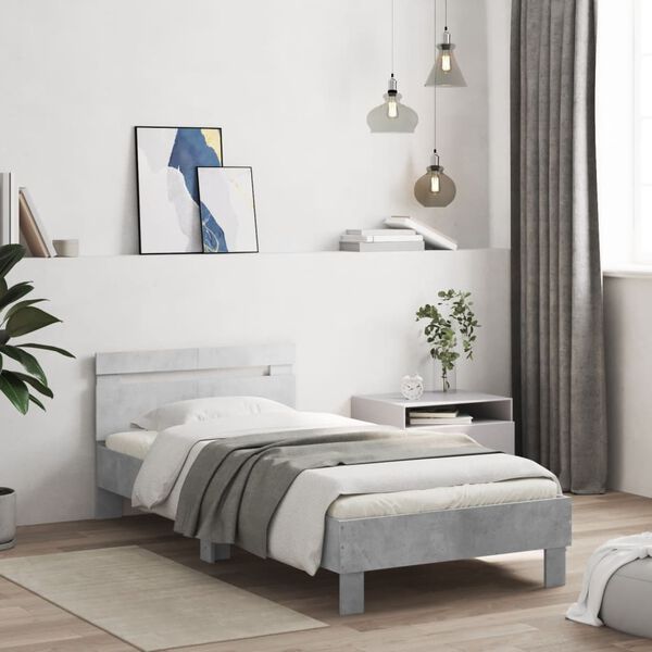 vidaXL Cadre de lit sans matelas avec t&ecirc;te de lit gris b&eacute;ton 100x200cm